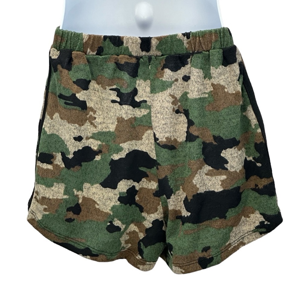 Monteau Kids Elastic Waist Draw String Camo Print Shorts - Green Brown Black Tan - Picture 2 of 5